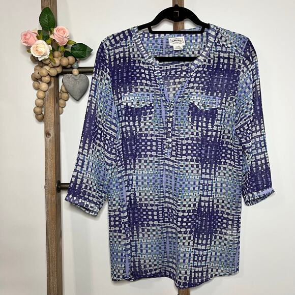 Ariat 3/4 Sleeve Semi Sheer Purple Dyna Tunic Size Medium - Picture 1 of 6